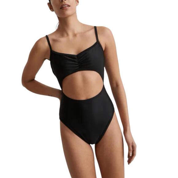 Madewell Swimsuit M Black Cinched Cutout One-Piece UPF 50 Resort - Picture 1 of 12